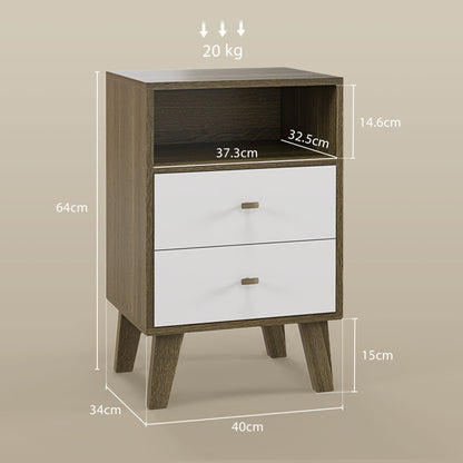 Industrial-Scandinavian Mix Bedside Table, with Drawers and Shelf