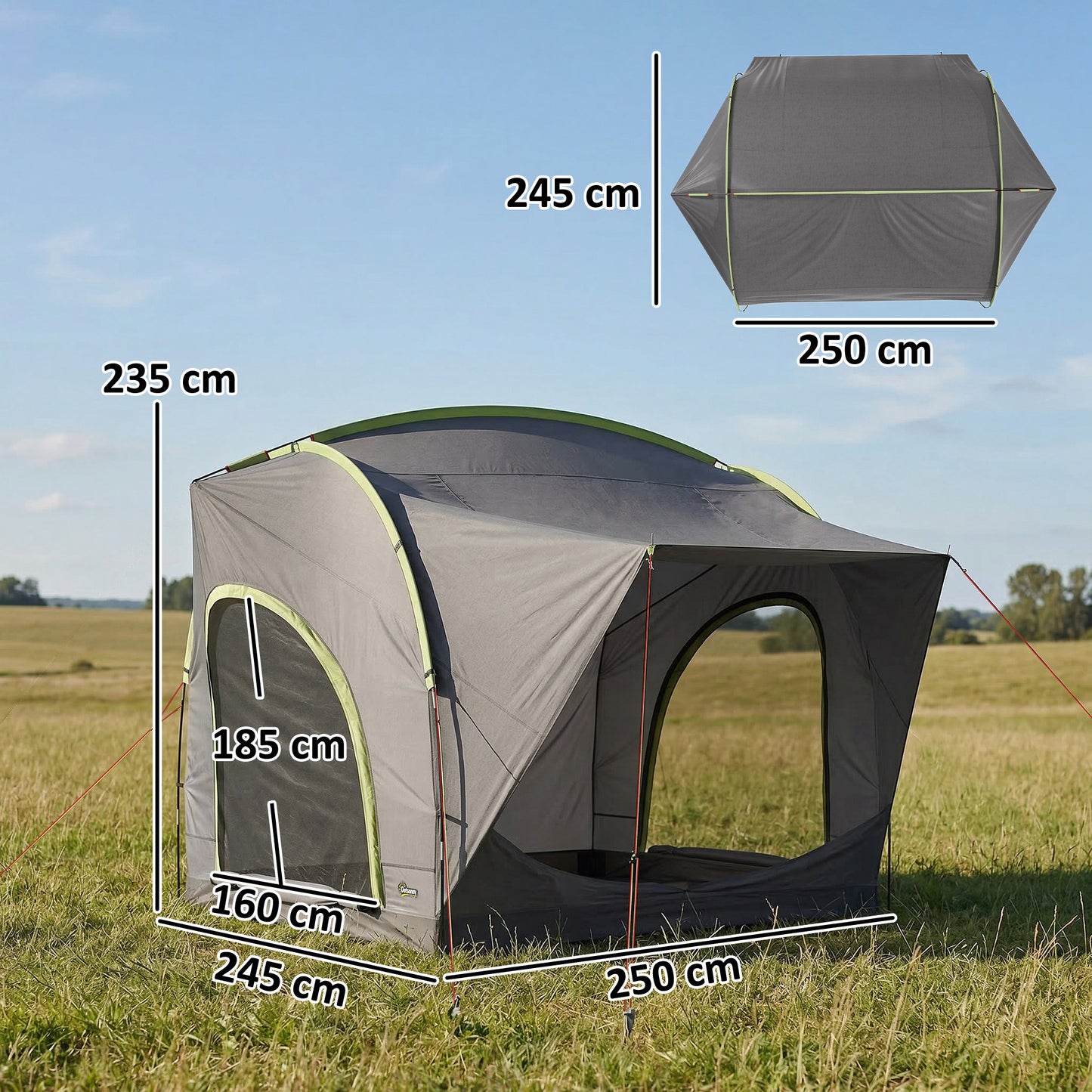 SUV Tailgate Car Tent | 2.35m Stand-Up Height | 3000mm Waterproof | Panoramic Mesh Doors | 5-15 Min Setup | Grey