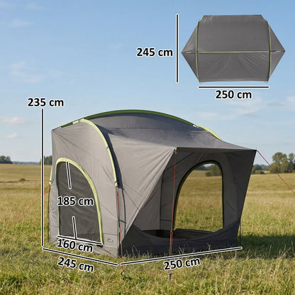 SUV Tailgate Car Tent | 2.35m Stand-Up Height | 3000mm Waterproof | Panoramic Mesh Doors | 5-15 Min Setup | Grey