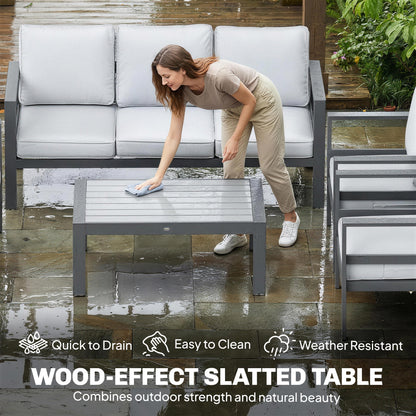 5-Piece Aluminium Garden Sofa Set | 64cm Deep Seats | 220GSM Olefin Cushions | Wood-Effect Table | 360kg | Dark Grey