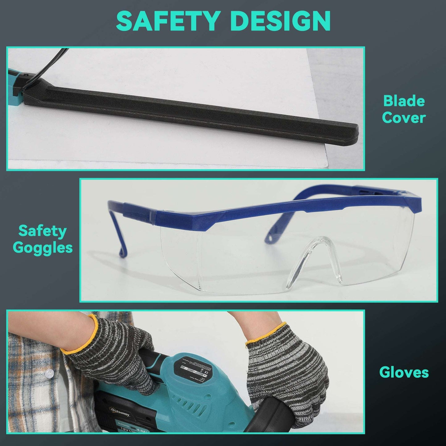 Outsunny Cordless Hedge Trimmer, Electric Hedge Cutter with 51cm Blade, Brushless Motor and 2 Batteries for Branches, Shrubs, Twigs, Blue