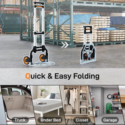 Folding Sack Truck, 70kg Lightweight Hand Truck with Wheels, Foldable Trolley Cart with Telescoping Handle for Warehouse, Office, Luggage, Silver Tone