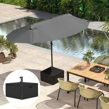 Fillable Parasol Base with Wheels & Handles | 80kg Sand or 50kg Water | Fits 38mm & 48mm Poles | 53x53x45cm | Deck Poolside & Garden | Black