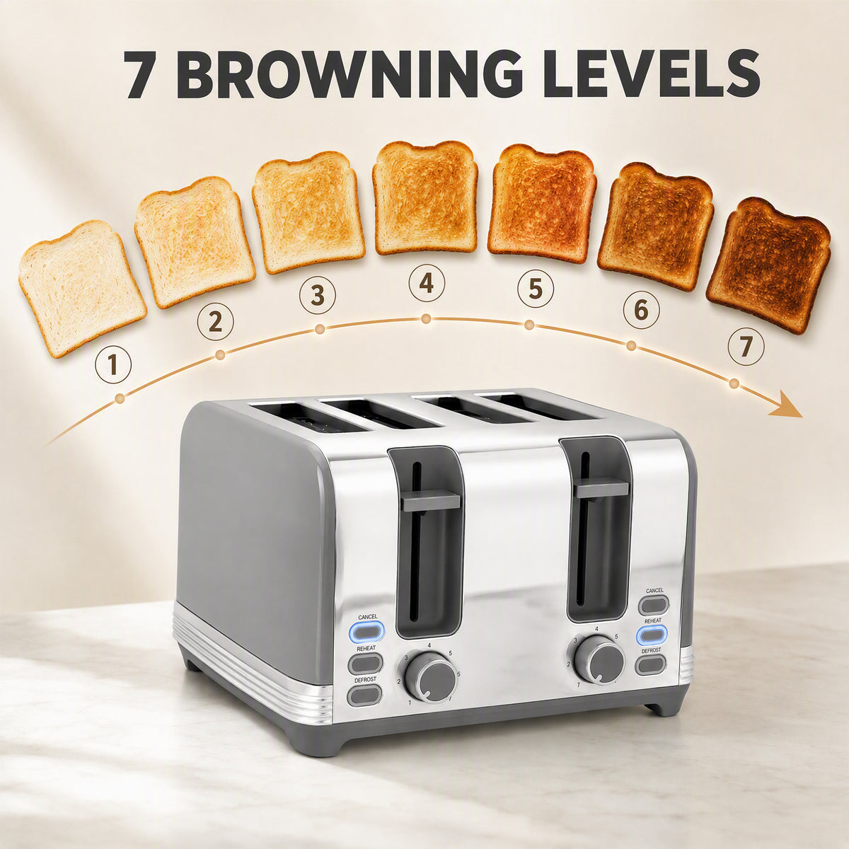 Kettle & Toaster Set | Grey Stainless Steel 1.7L 3000W Fast-Boil Kettle with 4-Slice Toaster
