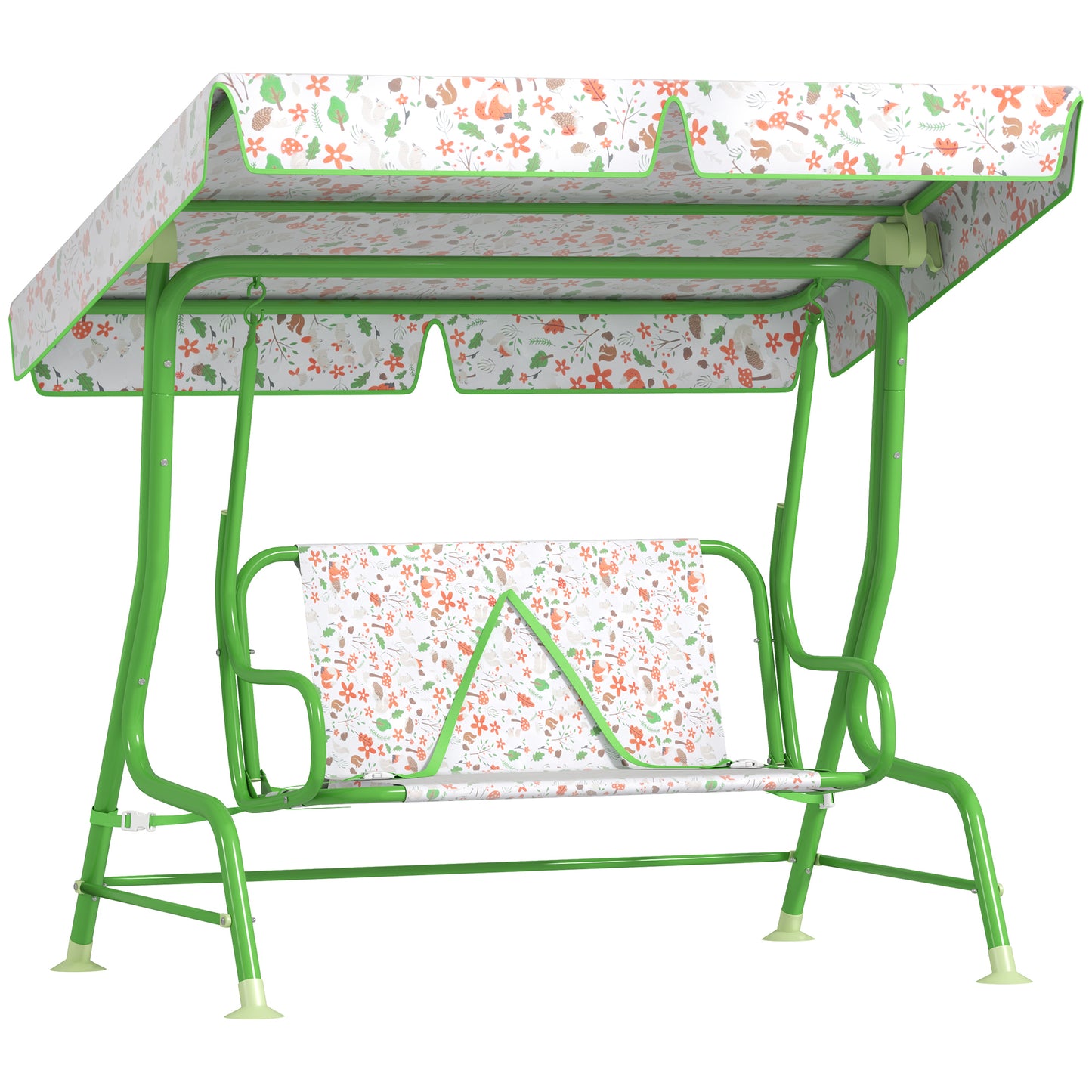 AIYAPLAY Kids Garden Swing Chair with Adjustable Canopy, Safety Belt, 2 Seater Hammock Swing Bench for Patio, Porch, Green / Pink