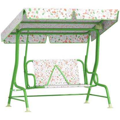 AIYAPLAY Kids Garden Swing Chair with Adjustable Canopy, Safety Belt, 2 Seater Hammock Swing Bench for Patio, Porch, Green / Pink