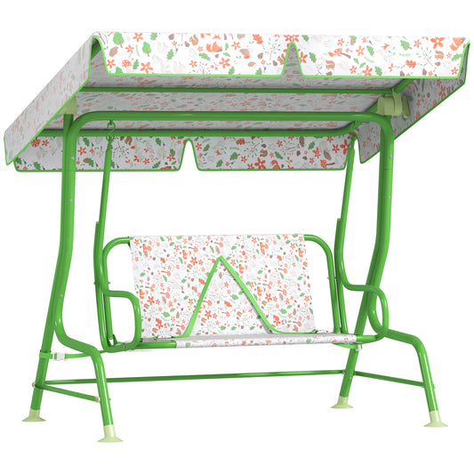 AIYAPLAY Kids Garden Swing Chair with Adjustable Canopy, Safety Belt, 2 Seater Hammock Swing Bench for Patio, Porch, Green / Pink