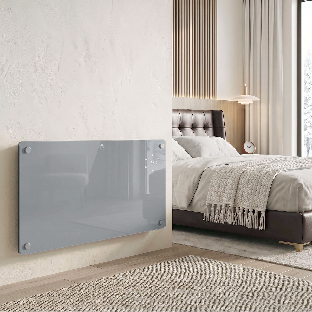 Smart Panel Heater | Grey 1500W WiFi Electric Heater, Wall Mounted or Freestanding with 7-Day Timer
