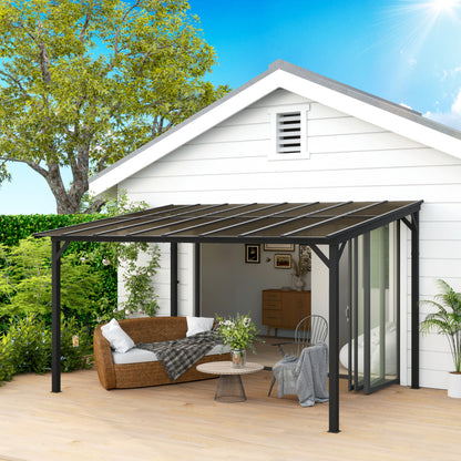 3 x 4.3m Metal Pergola with UPF 50+ and Waterproof Polycarbonate Roof, Wall-Mounted or Free Standing Garden Gazebo Outdoor Sun Shade