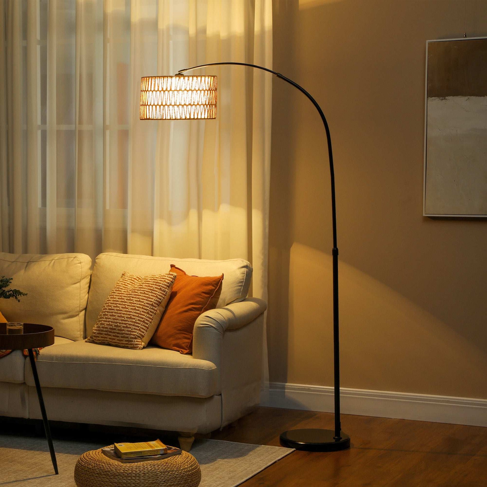 Floor Lamp for Living Room, Modern Standing Lamp with Dual-Layer Shade & Foot Switch, Height Adjustable Minimalist Tall Pole Lampshade