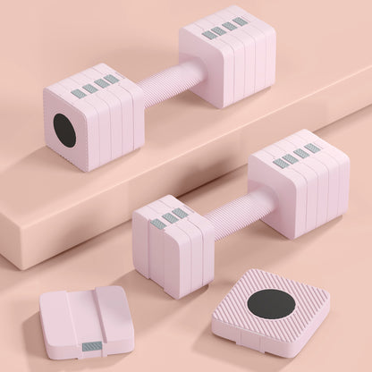 Adjustable Dumbbell Set of 2 | 1 / 2 / 3 / 4 / 5kg Per Dumbbell | 5-in-1 Weight Settings | Non-Slip Handle | Square Stable Design | Steel Core & ABS Coating | Home Gym | Pink