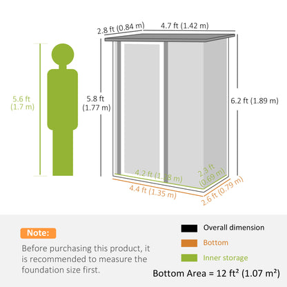 Outsunny 5ft x 3ft Metal Garden Storage Shed, Outdoor Tool Shed with Sloped Roof, Lockable Door for Tools, Equipment, Light Grey