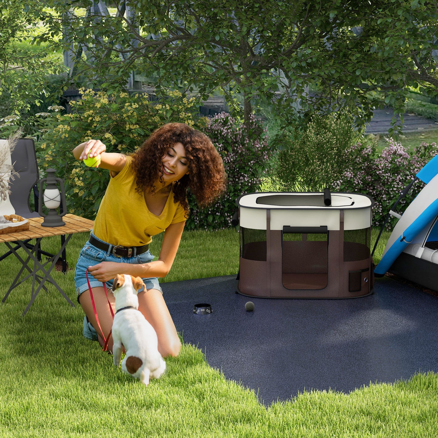 PawHut Foldable Dog Pen with Storage Bag for Indoor/Outdoor Use, Brown