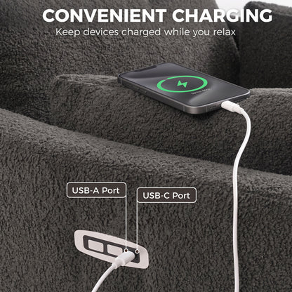 Riser Recliner Chair | 18° Power Lift & 135° Recline | 8-Point Massage & Lumbar Heat | Pocket Spring Teddy Fleece | 12cm Seat Cushion | USB-A & USB-C | Remote | 120kg | 160–200cm | Dark Grey