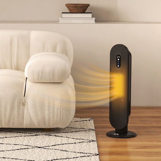 Ceramic Space Heater, Indoor Tower Heater with 2 Heat, Oscillation, Remote Control, Timer, Tip-Over & Overheating Protection, 1200W/2000W, Black