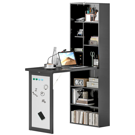 Three-Part Work Desk, with Storage and Chalkboard - Black