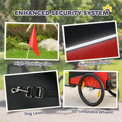 Dog Bike Trailer | 20kg Capacity | 20" Inflatable Rubber Wheels | Universal Coupler | 600D Oxford Fabric | Steel Frame | Reflectors & Safety Flag | Foldable | 139x72x88cm | Red