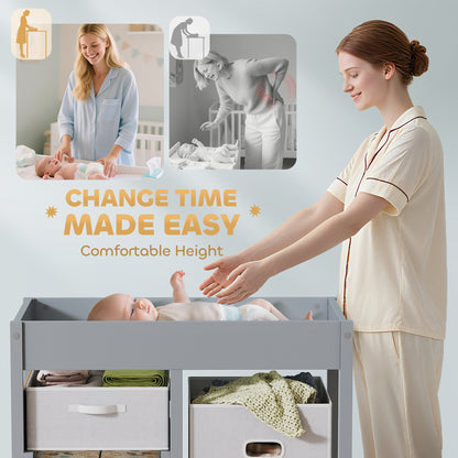 AIYAPLAY Baby Changing Unit with 4 Storage Drawers, Mat for Bedroom Nursery, 84 x 84.5 cm, Grey / White