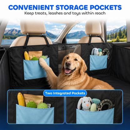 Dog Car Seat Cover | Blue Waterproof Back Seat Travel Hammock with Mesh Window & Pockets