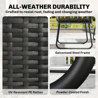 4 Piece Rattan Garden Furniture Set | Loveseat | 2 Armchairs | Coffee Table | Tempered Glass Top | PE Rattan & Metal Frame | High-Density Cushions | Washable Covers | Black