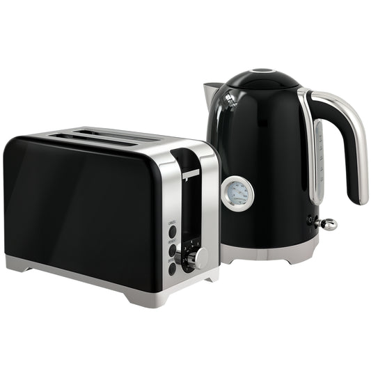 Retro Toaster and Kettle Set - Black / Cream