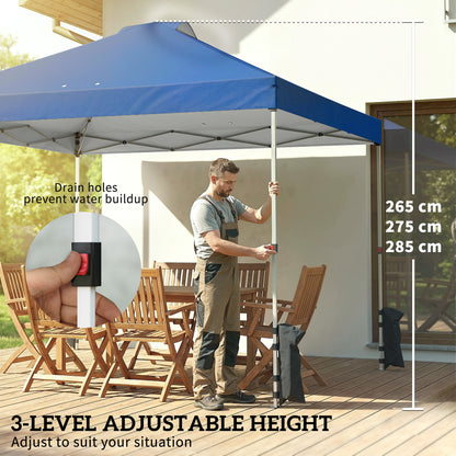 3x3m Pop Up Gazebo | UPF50+ Waterproof 210D Oxford | 3 Sidewalls | 2 Church Windows | 3 Height Settings | Wheeled Bag | Wind Level 4-6 | Dark Blue