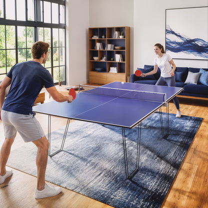 9ft Folding Ping Pong Table Top | Regulation 274x152cm | UV-Coated MDF | Four-Fold Design | Foam Pads | Net Storage Bag | Fits 7-9ft Billiard Tables | Folds to 137x76x5cm | 30kg | Blue