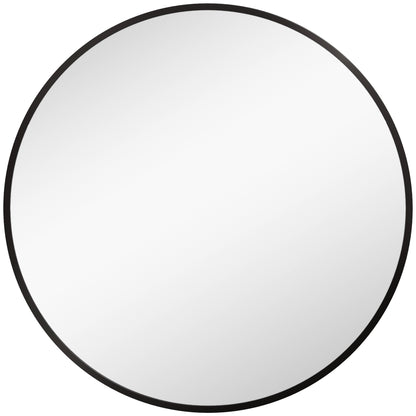 Round Bathroom Mirror, Modern Wall-mounted Vanity Mirror with Aluminium Frame and Easy Install Hook for Living Room, Entryway, 70 x 70cm, Black