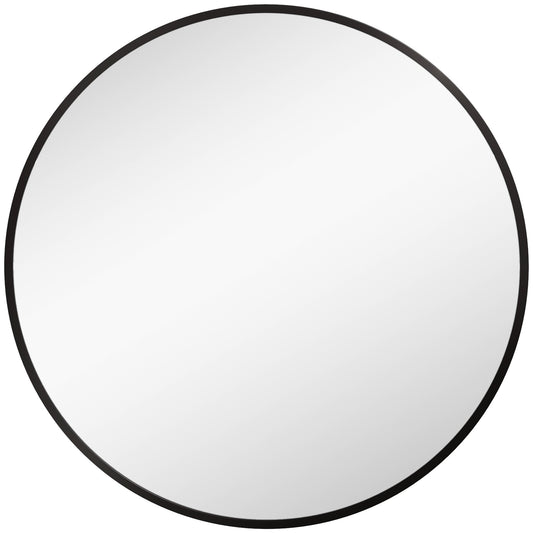 Round Bathroom Mirror, Modern Wall-mounted Vanity Mirror with Aluminium Frame and Easy Install Hook for Living Room, Entryway, 70 x 70cm, Black