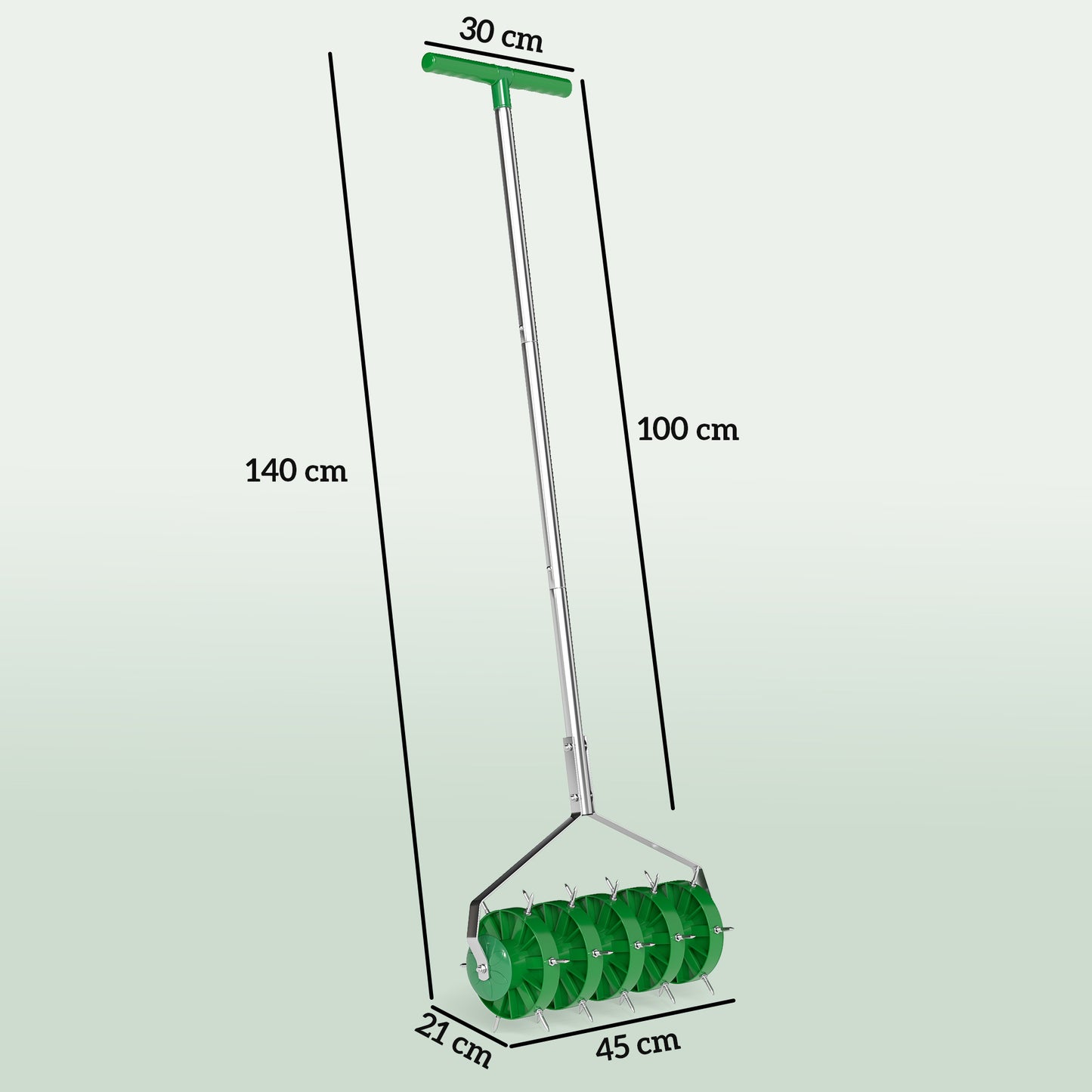 Rolling Lawn Aerator, Manual Grass Spike Roller, Heavy Duty Garden Aerator with 3 Piece Detachable Handle and T-bar Grip, Outdoor Garden Lawn Tool