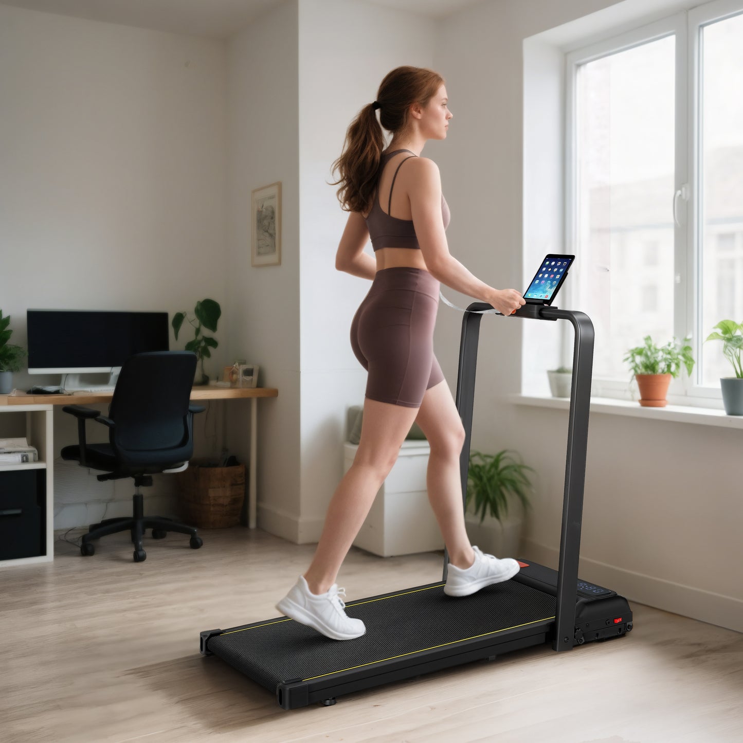 Folding Walking Treadmill | Under-Desk Walking Pad | Manual Incline | 2.0HP | 1-6km/h | LED Display & Remote | Black
