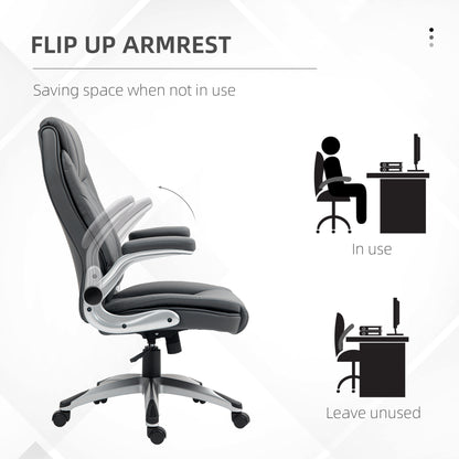 Executive Faux Leather Office Chair | High Back | Headrest | High Arms | Thick Padding | Rocking Function | 360° Swivel | 5 Wheels | Height Adjustable 113-121cm | 135kg | Dark Grey