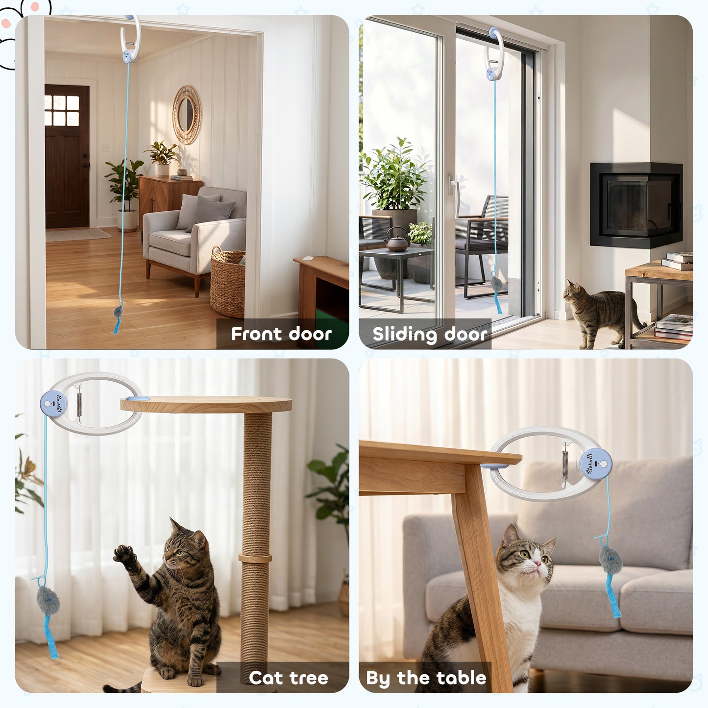Door Hanging Bouncing Mouse Cat Toy | Touch Sensor | Adjustable Cord | USB-C | 15-Min Timer | White