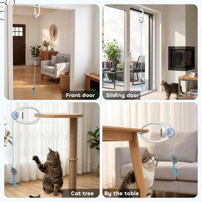 Door Hanging Bouncing Mouse Cat Toy | Touch Sensor | Adjustable Cord | USB-C | 15-Min Timer | White