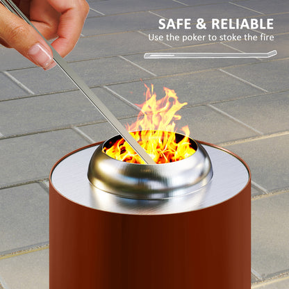 Outsunny Smokeless Fire Pit, 16 x 16 cm Stainless Steel Portable Wood Burning Firepit with Poker for Garden Camping Bonfire Party, Red