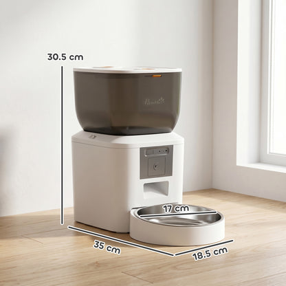 Automatic Pet Feeder with Camera | 2.4G WiFi App Control | 2-Way Audio | Night Vision | Anti-Clog | 4L / 16 Cup Tank | Dual Power | Cats & Dogs up to 15kg | White
