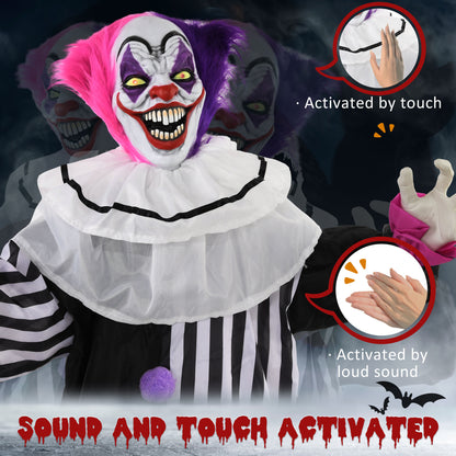 173cm 68" Laughing Clown Outdoor Halloween Decoration, Halloween Animatronic with Sound Activated, Light Up Eyes, Sound Effects, Animated Prop for Haunted House
