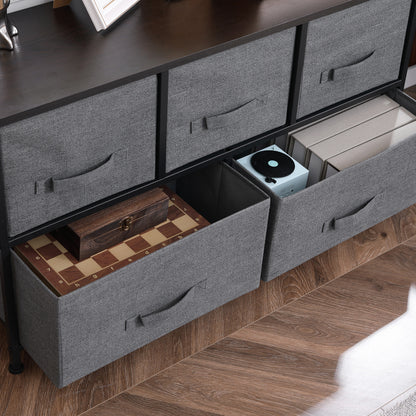 Chest of Drawers, 5 Drawer Fabric Dresser with Steel Frame, Adjustable Feet, Storage Organizer Unit for Bedroom, Living Room, Dark Grey