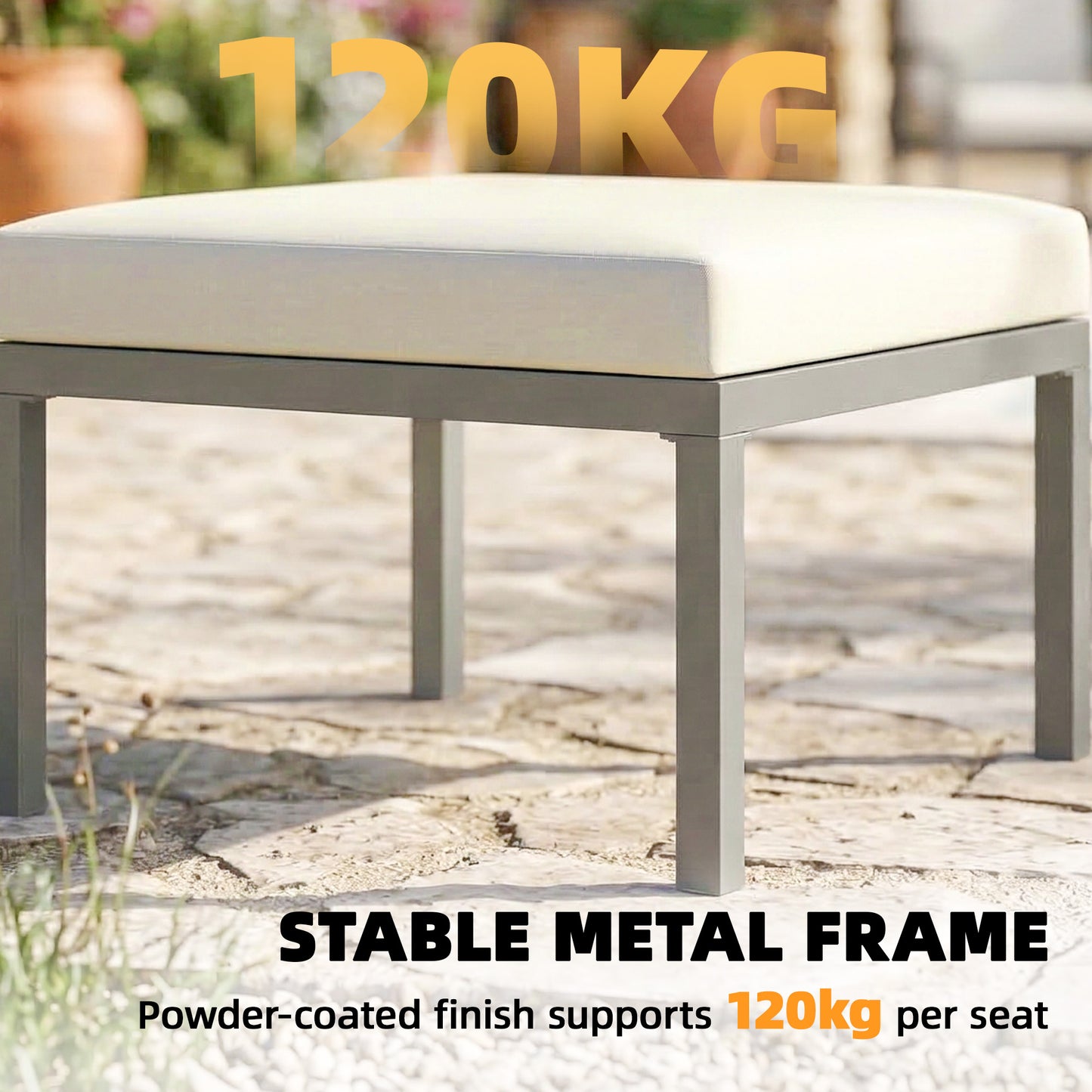 3-Piece Garden Sofa Set | 3-Seater Sofa, Footstool & Coffee Table | 10cm Cushions | 360kg | Grey