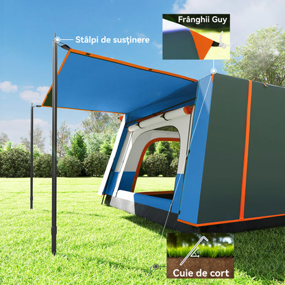 4-6 Man Camping Tent, Double Layer Tunnel Tent with Porch, Living Area and 2 Bedrooms, Sewn in Groundsheet, 3000mm Waterproof and UPF 30+