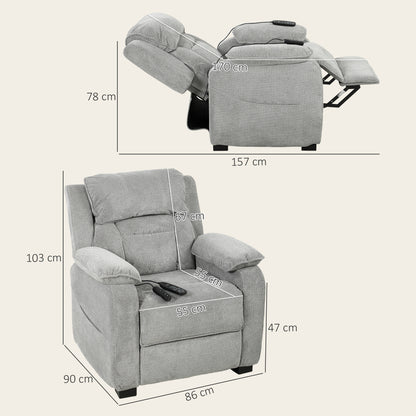 Power Recliner Armchair with Massage & Heat | Electric Reclining Chair | Wide Spring Seat | Light Grey