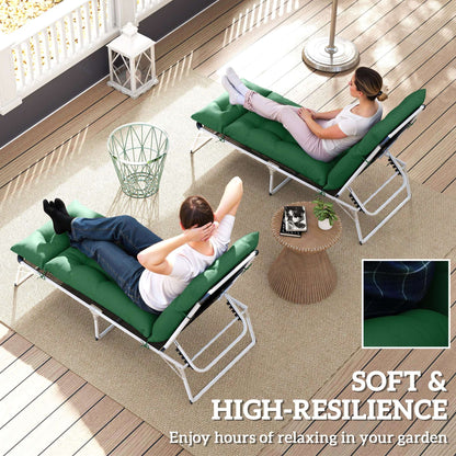 Set of 2 Sun Lounger Cushions | 190x56x10cm | High-Resilience PP Foam | UPF20+ | Fade & Splash Resistant | 220gsm Polyester | 6 Tie Fastenings | Green