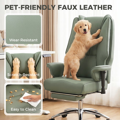 Reclining Executive Office Chair | 155° Recline | Retractable Footrest | Pocket Spring Seat | Pet-Friendly Faux Leather | Green | 120kg