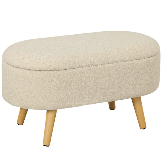 Teddy Fleece Storage Ottoman - Cream White