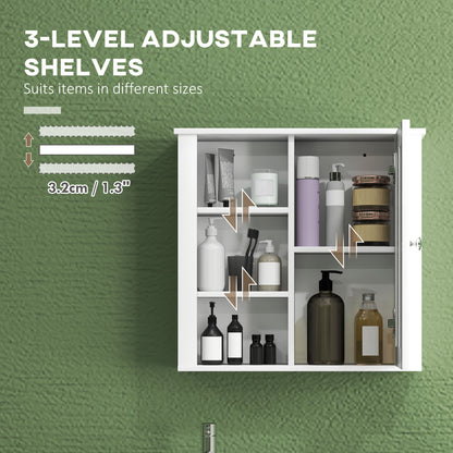 Cabinet, Modern Bathroom Wall Cabinet with Adjustable Shelves and Cupboard, 53W x 15D x 51H cm, White