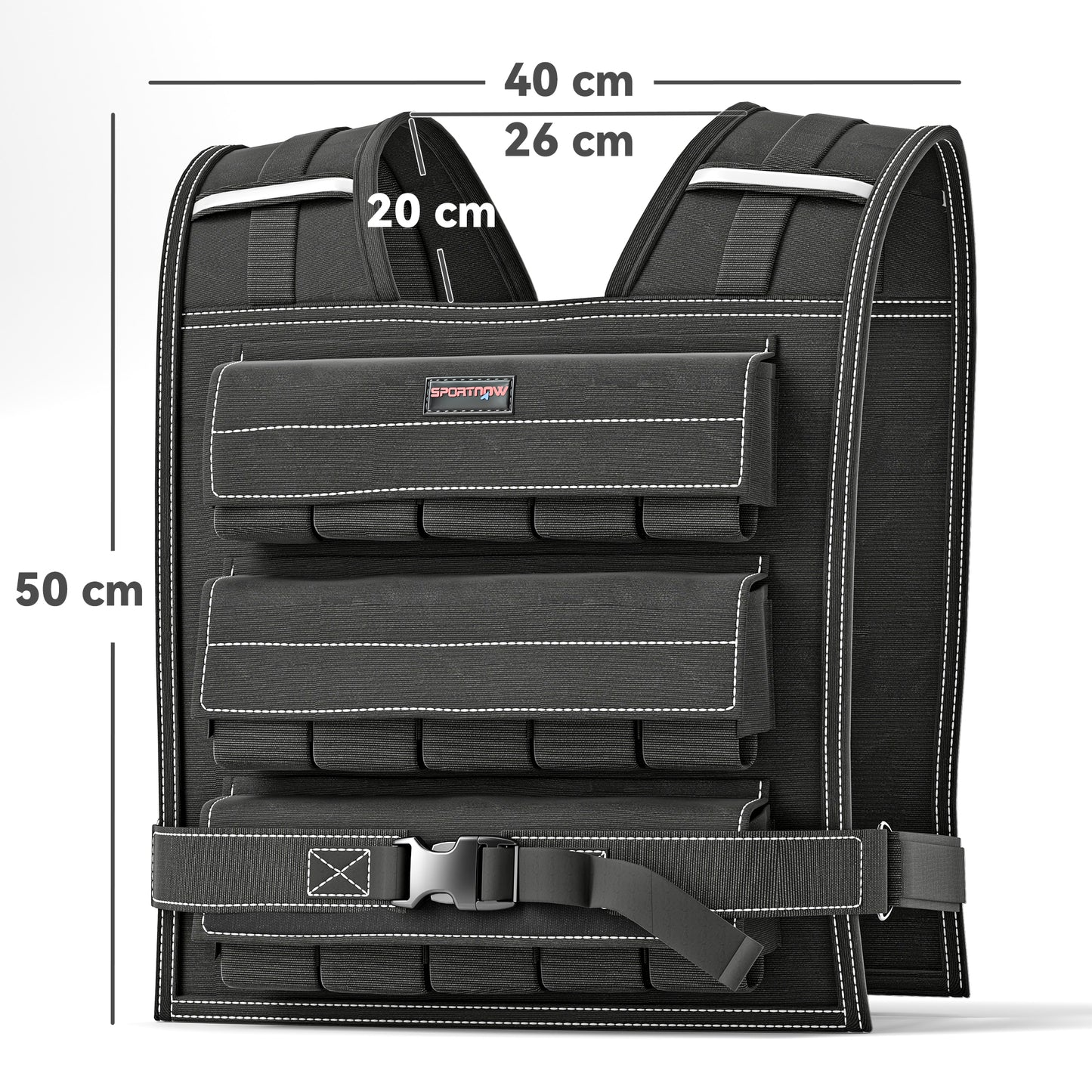 SPORTNOW 30KG Adjustable Weighted Vest with 30 Metal Weights, Adjustable Straps and Reflective Strips, for Men and Women Running Cardio