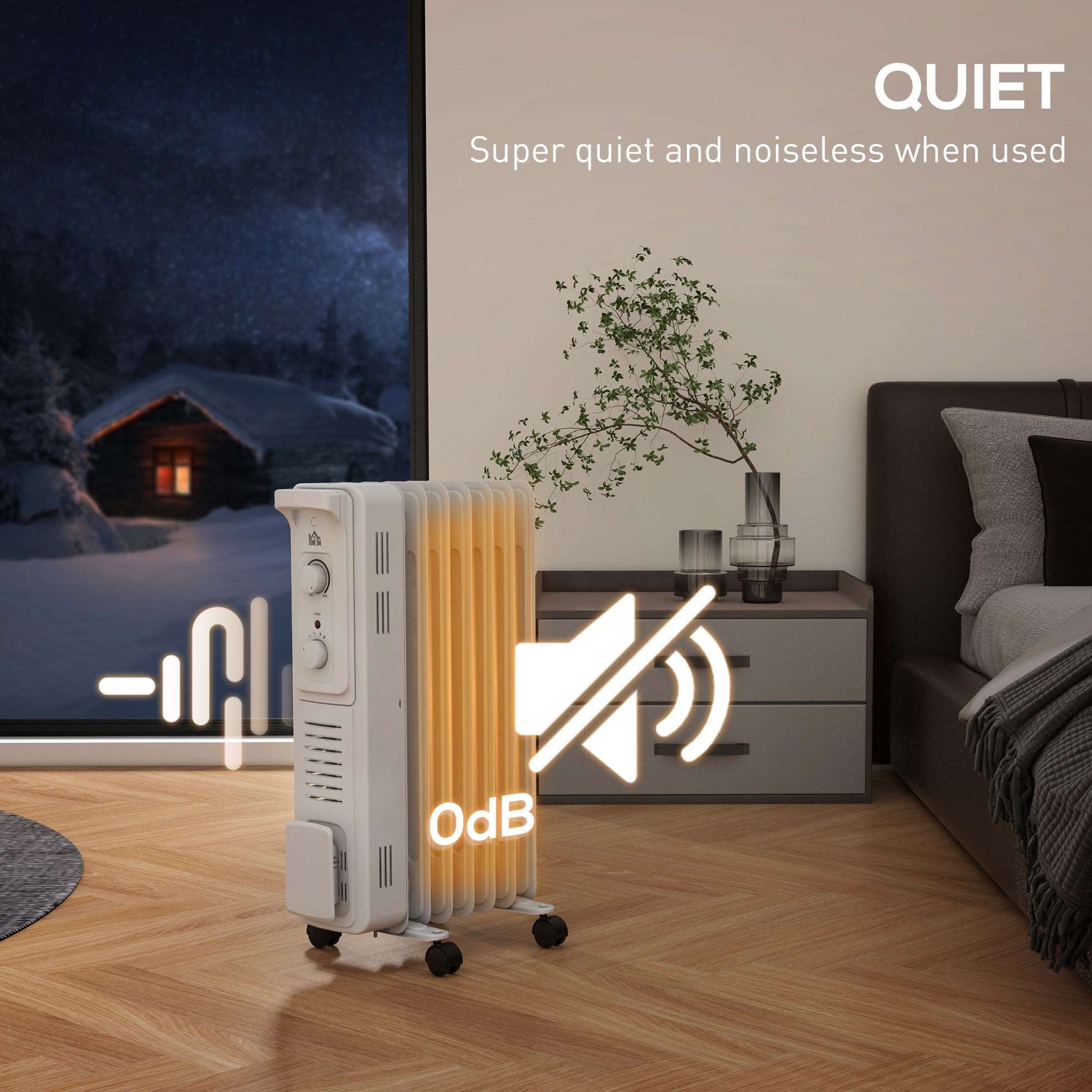 1500W Oil Filled Radiator, 7 Fin Energy Efficient Portable Electric Heater with 3 Heat Settings, Adjustable Thermostat, Safety Tip Over, Overheat Protection, for Home, White