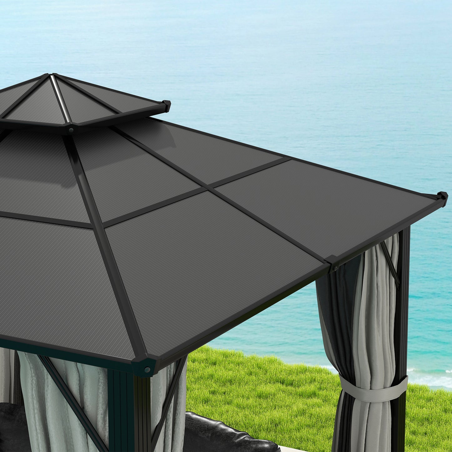 3 x 3(m) Hardtop Gazebo Canopy with UPF30+ Double Polycarbonate Roof, Aluminium Frame Garden Gazebo Permanent Pavilion for Patio, Deck, Grey