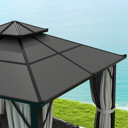 3 x 3(m) Hardtop Gazebo Canopy with UPF30+ Double Polycarbonate Roof, Aluminium Frame Garden Gazebo Permanent Pavilion for Patio, Deck, Grey
