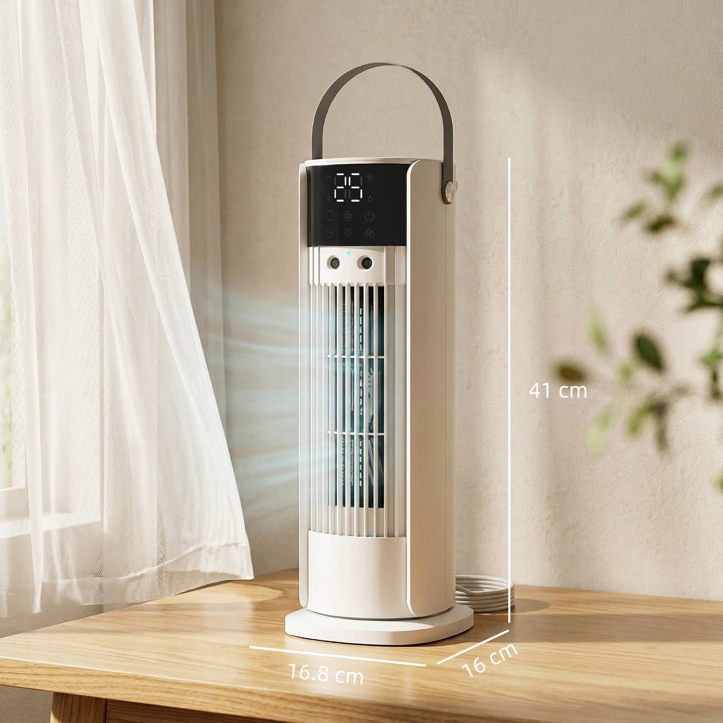 Tower Fan for Bedroom, 16 Inch Mist Desktop Fan with RGB Lights, 3 Speeds, 90° Oscillation, 10H Timer, for Home Office